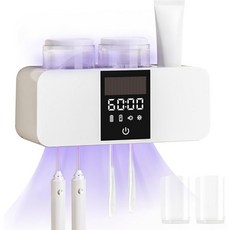 칫솔 클리너 및 벽걸이 홀더 청소 공기 건조 LED 스마트 스크린 타이머 기능 욕실용 충전식 무선 홀더(블랙), White, 1개