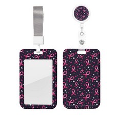 EOBKLAX 다채로운 퍼즐 피스 ID 배지 홀더 분리형 랜야드 포함 자폐증 인식 배지 릴 배지 클립 접이식 가능 ID 카드 홀더 키 체인 이름 배지 클립 간호사 교사, 핑크 리본과 나비, 1개