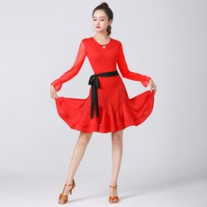 LIZANGZANG 스포츠댄스복원피스 라인댄스복 라인댄스원피스의상 긴팔댄스복원피스 살사수술원피스 라틴댄스복원피스