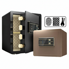 코스툴 가정용 소형 금고 열쇠 번호 지문, 25cm, 브라운