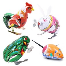 懷舊經典上鏈鐵皮青蛙跳跳蛙公鷄老鼠兔子坦克髮條玩具禮物, 1個, 青蛙+老鼠+坦克【鐵皮三隻裝】