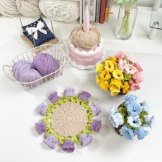 [숩니공방] 코바늘 DIY 플라워 컵 받침대 만들기, 보라 꽃 조합 패키지, 1세트