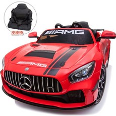 賓士兒童電動車四輪汽車遙控玩具可坐人小孩童車 可坐人兒童電動汽車 兒童電動車 兒童汽車 小朋友電動玩具車, 紅色+電子轉向+皮座+拉桿, 1個