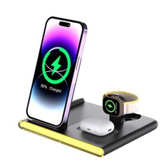 SMARTEK 四合一折疊式無線充電盤 15W 三設備同充, 黑色, 1個