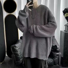 투니스 남성 단색 라운드넥 긴소매 니트 스웨터
