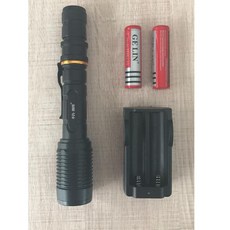 手電筒 強光充電 遠射 超亮 防身 多功能 LED 防水, 黑色電筒+兩電池+雙排充, 1個