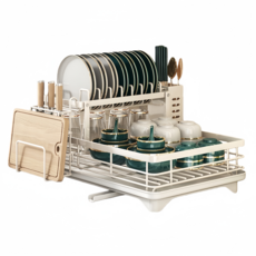 Tavoe공간 절약형 다용도 주방 식기 건조대 싱크대 물 조절 기능이 있는 다기능 이중 레벨 건조대T258-022, 1개, 흰색, 2단