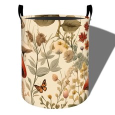 Amepay 빈티지 버섯 세탁 바구니 나비 접이식 옥스포드 천 손잡이가 달린 생활 방수 더러운 옷 욕실 침실 기숙사용 의류 보관 버킷 장난감 정리함 50 x 39.9cm(, Amepay 빈티지 버섯 세탁 바구니, 나비 접이식 옥