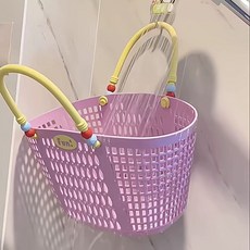 예쁜 물빠짐 목욕바구니 샤워 화이트 대형 기숙사 목욕가방 욕실, 1개, B. 물빠짐 손잡이 바구니 퍼플