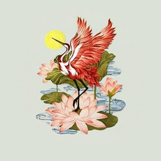 듀홈 한국 전통 두루미 풍수 열전사 스티커 의류 가방 패브릭 열전사지 diy, 1개, 2. 연꽃과 붉은 학
