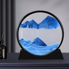 3D流沙畫 圓形玻璃工藝品 沙漏創意擺件 案頭裝飾藝術品, 圓形 白框黑色,7寸圓形
