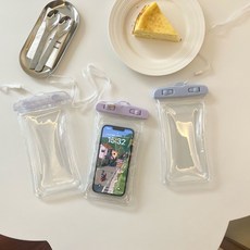 2025新款雙面可觸屏氣囊手機防水袋馬卡龍遊泳潛水漂流專用高顏值, 1個, 海灣藍【掛繩+氣囊+雙面觸屏】