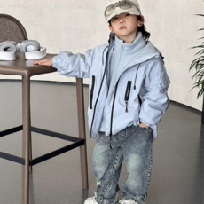 블링래빗 블루 후드 바람막이 점퍼 + 후리스 집업 2종 세트 140~170 키즈 주니어 초등 상의