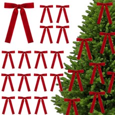 88.크리스마스 트리 벨벳 롱리본 장식, 24개, 레드