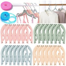 24PCS 여행용 걸이 휴대용 접이식 옷걸이 빨랫줄이 달린 옷 건조대 플라스틱 미끄럼 방지