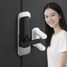 무타공 현관문 도어락 손잡이 안전고리 안전장치 이중잠금, 화이트, 1개