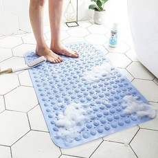 優選 浴室防滑墊家用加厚淋浴房衛生間洗澡按摩墊子廁所防水地墊腳墊 副廠商品, 淺藍色 強力吸盤 按摩腳底 ,40*70-實際尺寸0.36mx0.65, 1個