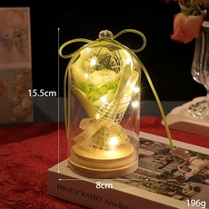 鮮花玫瑰花擺件真花永生花玻璃罩創意室內裝飾送禮物花束成品, 白色奧斯丁 永生花 玻璃罩 LED燈串