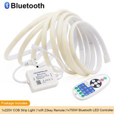 220V 벽 터치 COB LED 네온 스트립 스마트 WiFi 방수 간접 조명 면발광, 블루투스 23키 키트 천연 화이트 5m