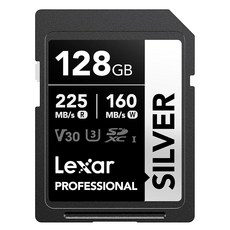 LEXAR 128GB PK 프로페셔널 실버 PRO SD 카드 UHS II C10 U3 V60 HD 4K 최대 280MB 읽기 SDXC 메모리 사진작가 비디오그래퍼 애호가 LSDSI, Silver (225 MB/s)