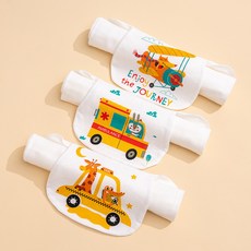 嬰兒童純棉紗布吸汗巾 5條裝 寶寶大號隔汗巾 幼兒園中大童墊背巾 301, 1個, 3條裝-交通工具-4層 汗少推薦 ,小號 S碼 0-1嵗