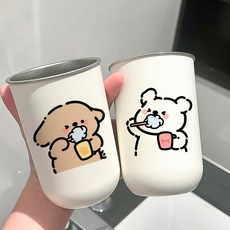 어린이용 귀여운 양치컵 세트 곰팡이방지 항균 양치컵거치대 포함 유치원 어린이집 사용 안전한 실리콘 재질 휴대용 칫솔컵 욕실 필수템, 2_화이트 도그 304 스테인리스, 1개