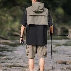 機能透氣背心馬甲：夏季戶外工裝連帽外套，美式廢土風男女款運動背心