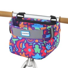 YOKWER 용 자전거 바스켓 프론트 반사 안전 스트랩이 있는 방수 전면 핸들바 백 스쿠터 액세서리 공룡 177967, 꽃무늬