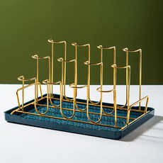 거치대 컵걸이 스텐 컵꽂이 홀더 받침 정리대 건조대, 1개, 골드 12단 스탠드 그린 트레이