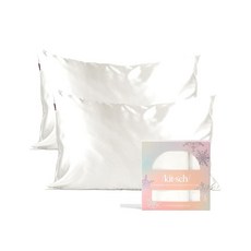 Kitsch 머리카락과 피부를 위한 지퍼가 달린 새틴 베개 커버 실크보다 부드러움 주름 방지 매끄럽고 시원한 새틴 베개 커버 표준 사이즈 48.3cm x 66cm(19, Holiday Ivory