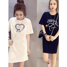 라운드넥 미디 잠옷 원피스 여름 반팔 홈웨어