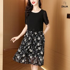 ZAJA 여름 여성 반팔 얇은 미디 원피스 플라워 패턴 부드러운 데일리룩 체형커버
