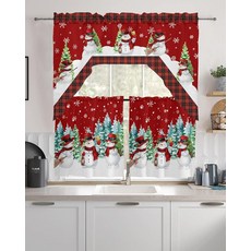 크리스마스 귀여운 눈사람 주방 커튼 창문 및 밸런스 세트 농가 장식 커튼 트리 로드 포켓 욕실 침실 창문용 142.2cm x 91.4cm56인치 36인치 밸런스 68.6c