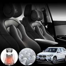 BMW F48 X1 (16~20) 20i (B46) 차량용 3D 인체공학 목 허리 쿠션 세트 블랙 1개
