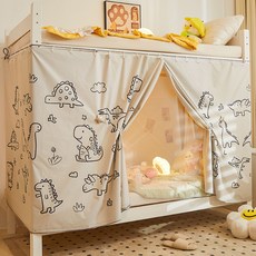 宿舍床簾 上下鋪通用 遮光一體式圍擋布, 塗層-小恐龍黑白,1.2m高【一片】圍正面