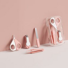 寶寶安全指甲鉗, 1個, 寶寶指甲護理四件組(粉色)