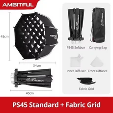 [누리사진관]AMBITFUL 45cm 미니 퀵 릴리스 PS45 SE 보웬스 마운트 팔각형 소프트박스 및 벌집 그리드 야외, 02 PS45 Kit1, 01 China Mainland