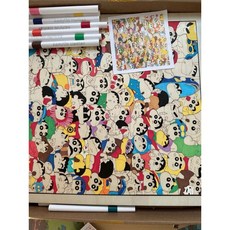 YW 짱구는 못말려 퍼즐도 맞추고 그림도 그리는 핸드메이드 DIY 짱구 원목 퍼즐 장난감 인테리어 장식품 심심풀이 완구 조카선물세트+12가지색상 마카펜, 83피스, 1세트