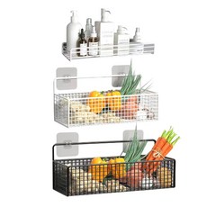 網格壁掛籃 網格置物架 收納網架 浴室收納架 廚房置物架 壁掛收納籃, 1個, 網格壁掛籃 (簡易款 白色)+2無痕貼