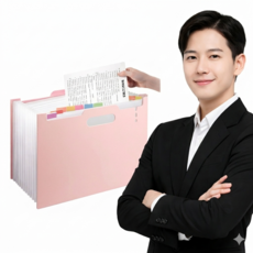 네오드 A4 아코디언 파일함 13포켓 도큐먼트 스텐드형 파일철 서류함, 2개, 발그레 핑크