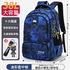 2026新款中學生書包男生初中生高中女生大容量減負護脊雙肩揹包男, 中號迷彩藍(送閃電熊):一個, 1個
