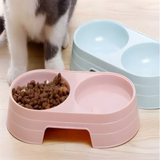 리븐즈 반려견 묘 사료 물 일체형 그릇 1p 쌍식기, 핑크