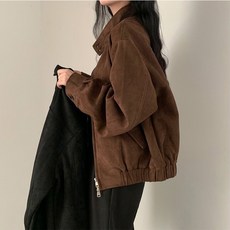 여성 빈티지 스웨이드 하이넥 숏기장 집업 자켓