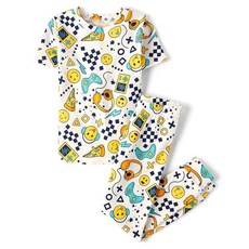 The Children's PLACE 레이스 남아용 스너그 핏 100% 면 반소매 상의와 바지 투피스 파자마 세트 게이머 255585