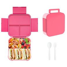 手提兒童學生分格密封便當盒, 1個, 粉色