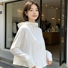 LcJorr 자외선 차단 외투 자외선 차단 UV 차단 냉감 후드집업 쿨링 등산 산책 운전 골프 여행 햇빛가리개 여름 냉감소재, 화이트