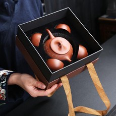XMXZH 紫砂茶具 一壺四杯 旅行茶具 禮盒, 朱泥石瓢壺一壺四杯禮盒裝, 1件