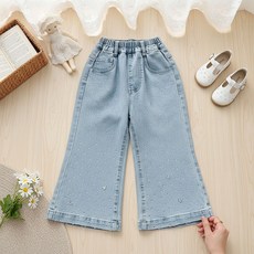 女童微喇牛仔褲兒童春季新款網紅洋氣蝴蝶長褲子中小童休閒褲百搭