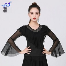 라틴 경기복 레이스 여성 스포츠 라인댄스 상의 연습복