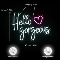 헬로 화려한 네온사인 아름다운 핑크색 LED 네온 조명 조광 가능한 사인 웨딩 생일 배경 바셀로렛 파티 장식 핑크, 02 Warm white